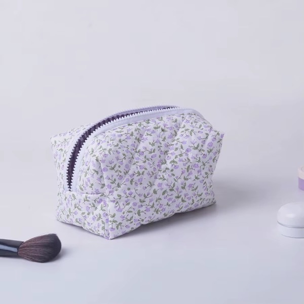 Floral Puffy Quilted Makeup Bag