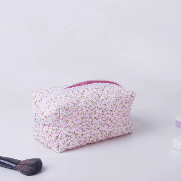 Floral Puffy Quilted Makeup Bag