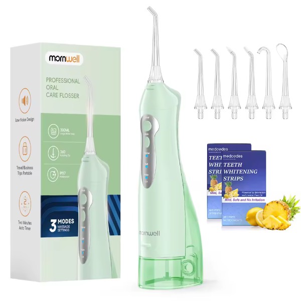 Mornwell Rechargeable Cordless Water Flosser with Teeth Whitening Strips