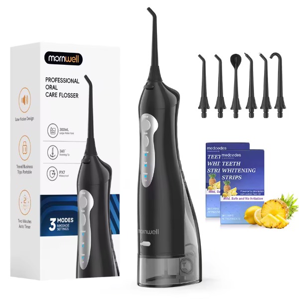 Mornwell Rechargeable Cordless Water Flosser with Teeth Whitening Strips