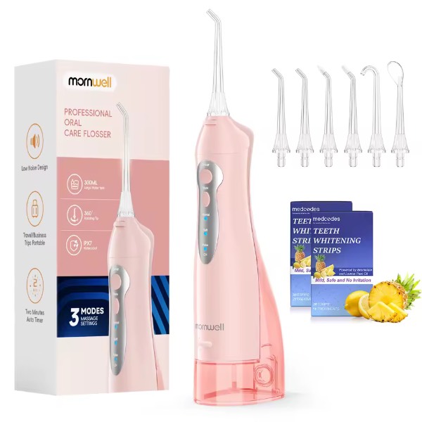 Mornwell Rechargeable Cordless Water Flosser with Teeth Whitening Strips