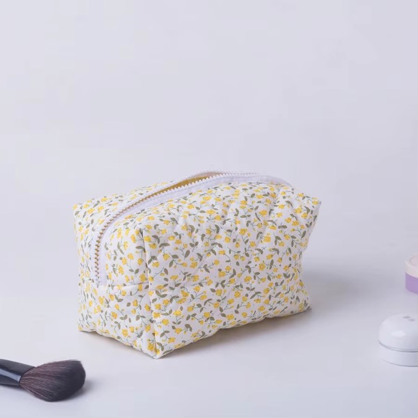 Floral Puffy Quilted Makeup Bag